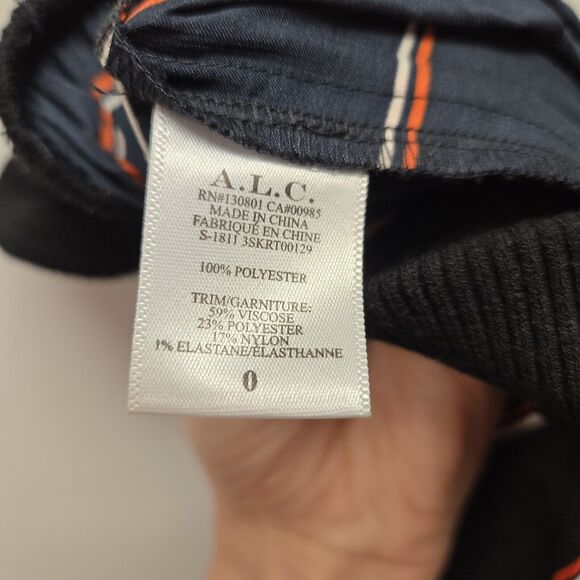 A.L.C. Henry Midi Skirt sz 0 Striped Satin Pleated Navy Elastic Waist RSP $495 - Picture 10 of 11